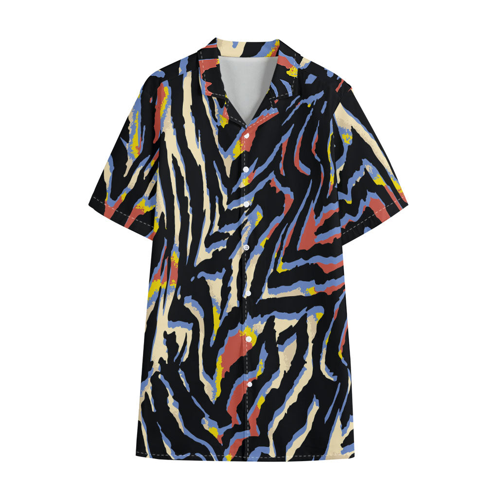 Abstract Zebra Pattern Print Cotton Hawaiian Shirt