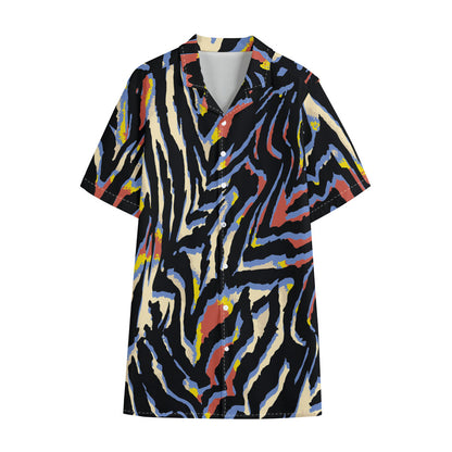 Abstract Zebra Pattern Print Cotton Hawaiian Shirt