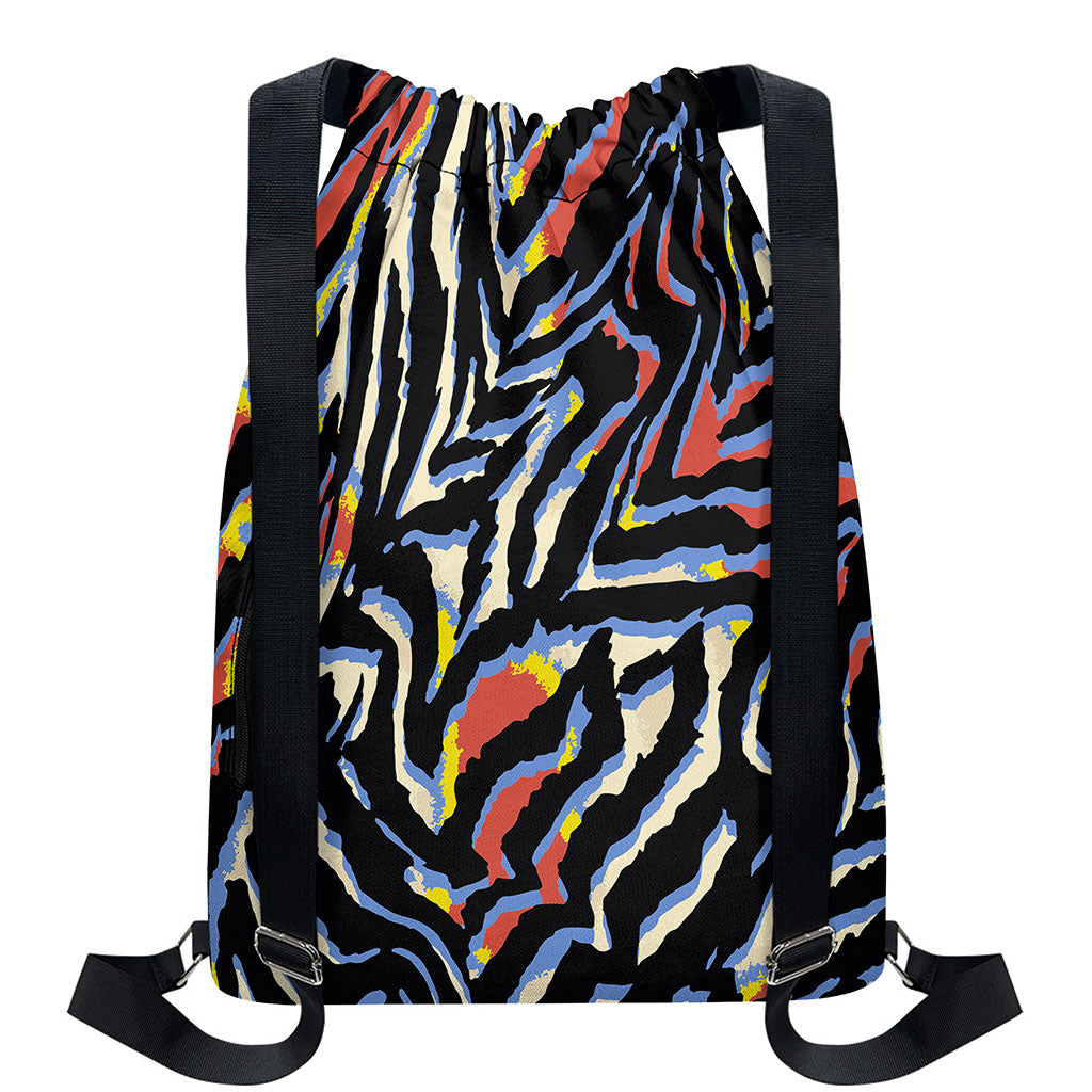 Abstract Zebra Pattern Print Drawstring Backpack