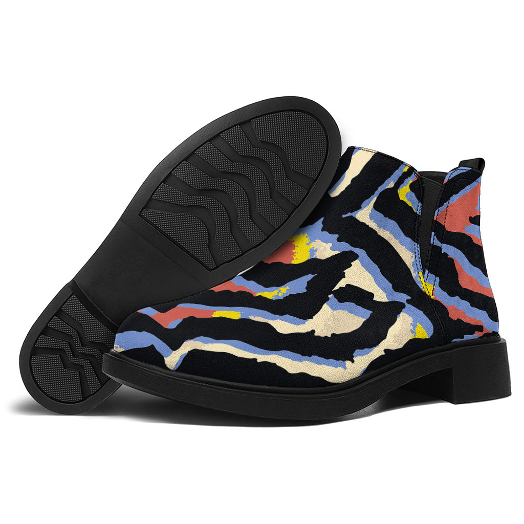 Abstract Zebra Pattern Print Flat Ankle Boots