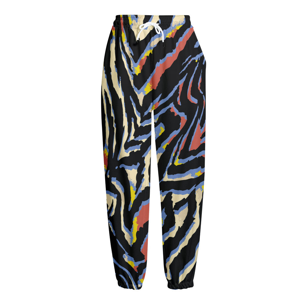 Abstract Zebra Pattern Print Fleece Lined Knit Pants
