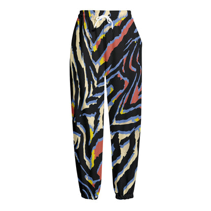 Abstract Zebra Pattern Print Fleece Lined Knit Pants