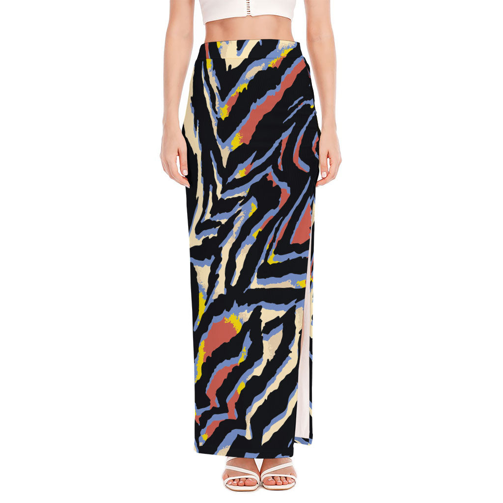 Abstract Zebra Pattern Print High Slit Maxi Skirt