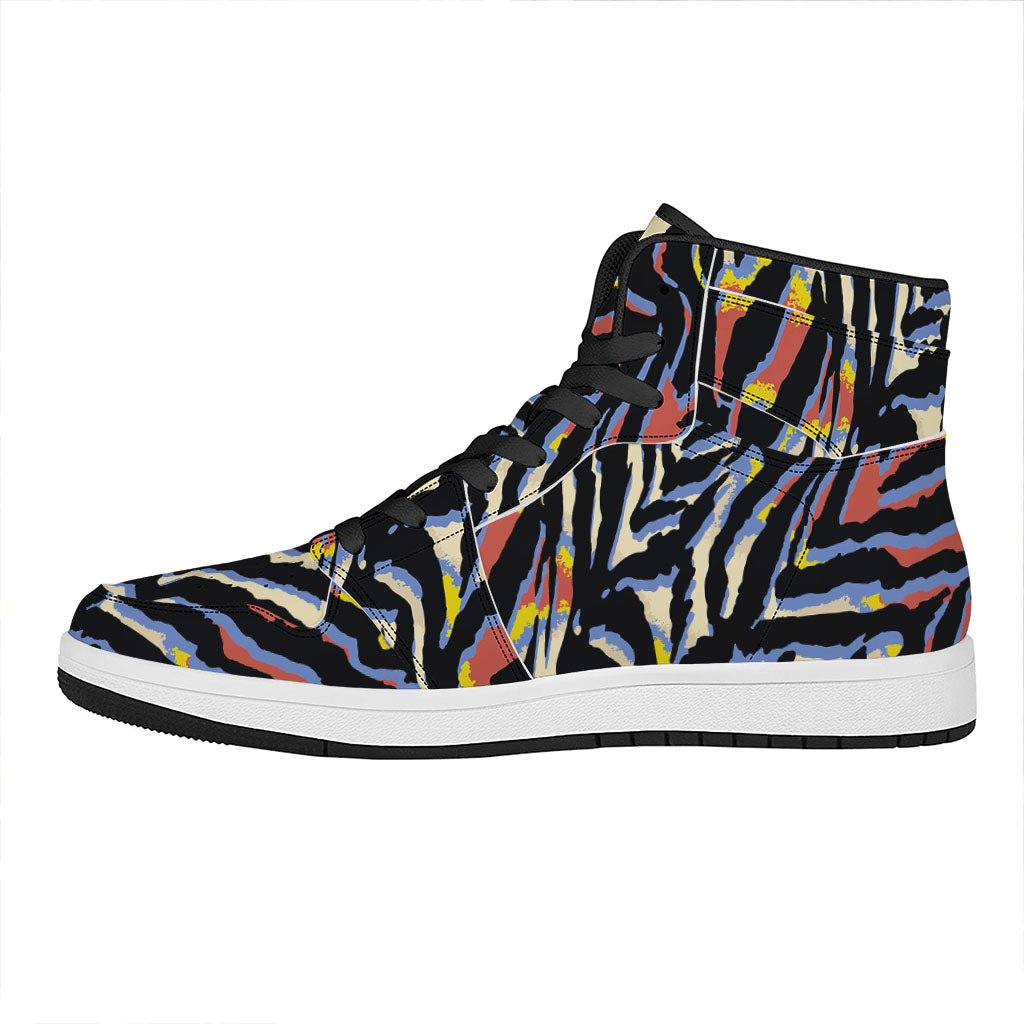 Abstract Zebra Pattern Print High Top Leather Sneakers
