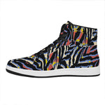 Abstract Zebra Pattern Print High Top Leather Sneakers