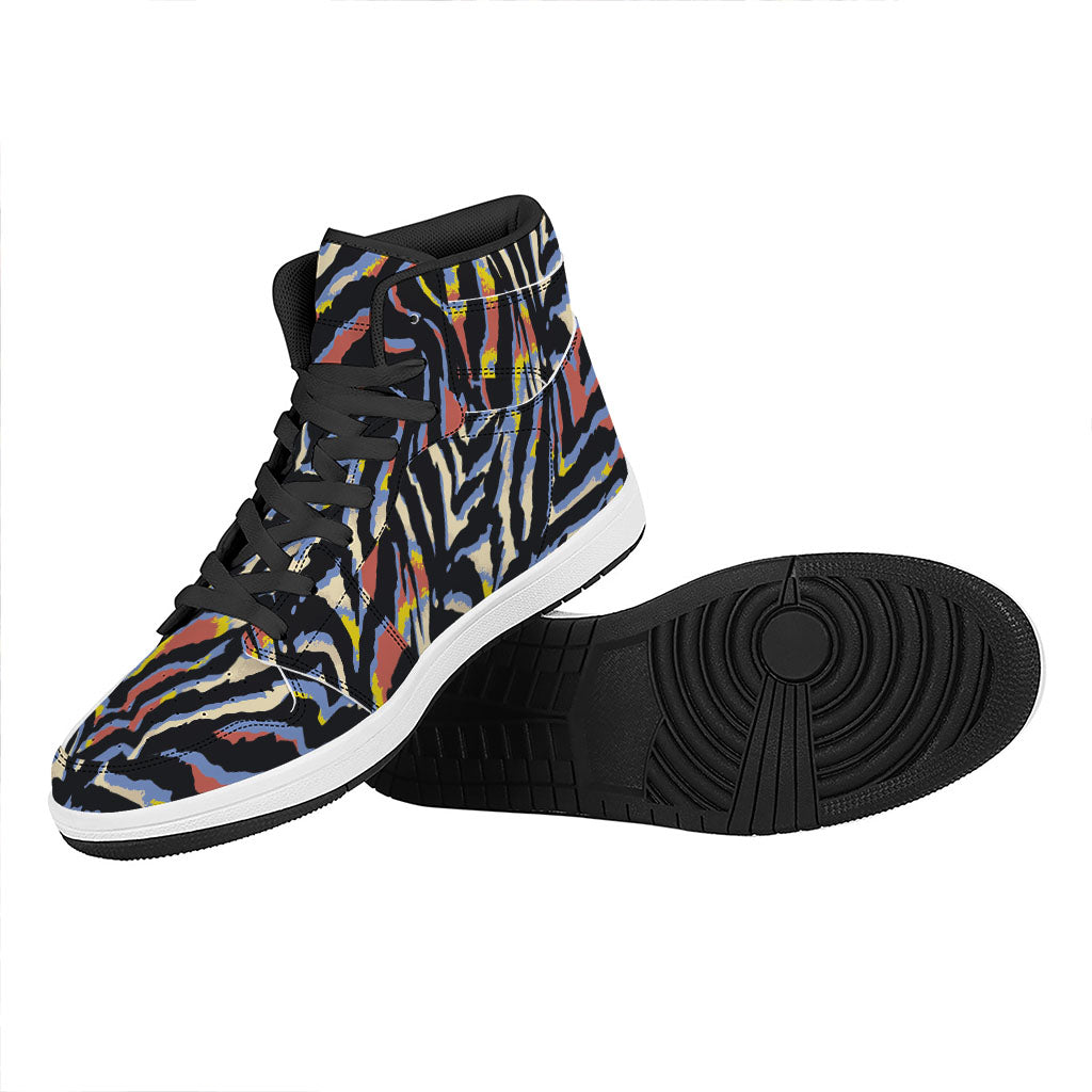 Abstract Zebra Pattern Print High Top Leather Sneakers