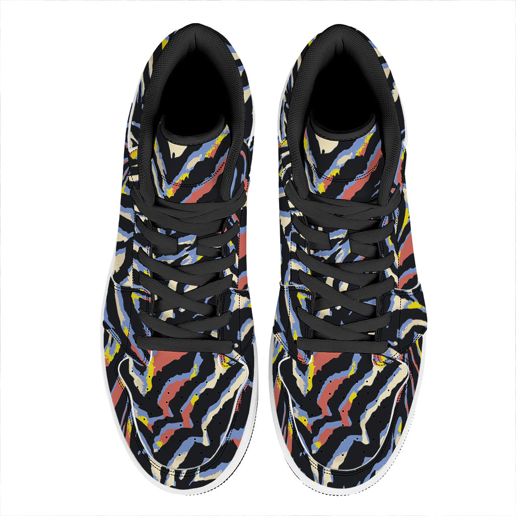 Abstract Zebra Pattern Print High Top Leather Sneakers