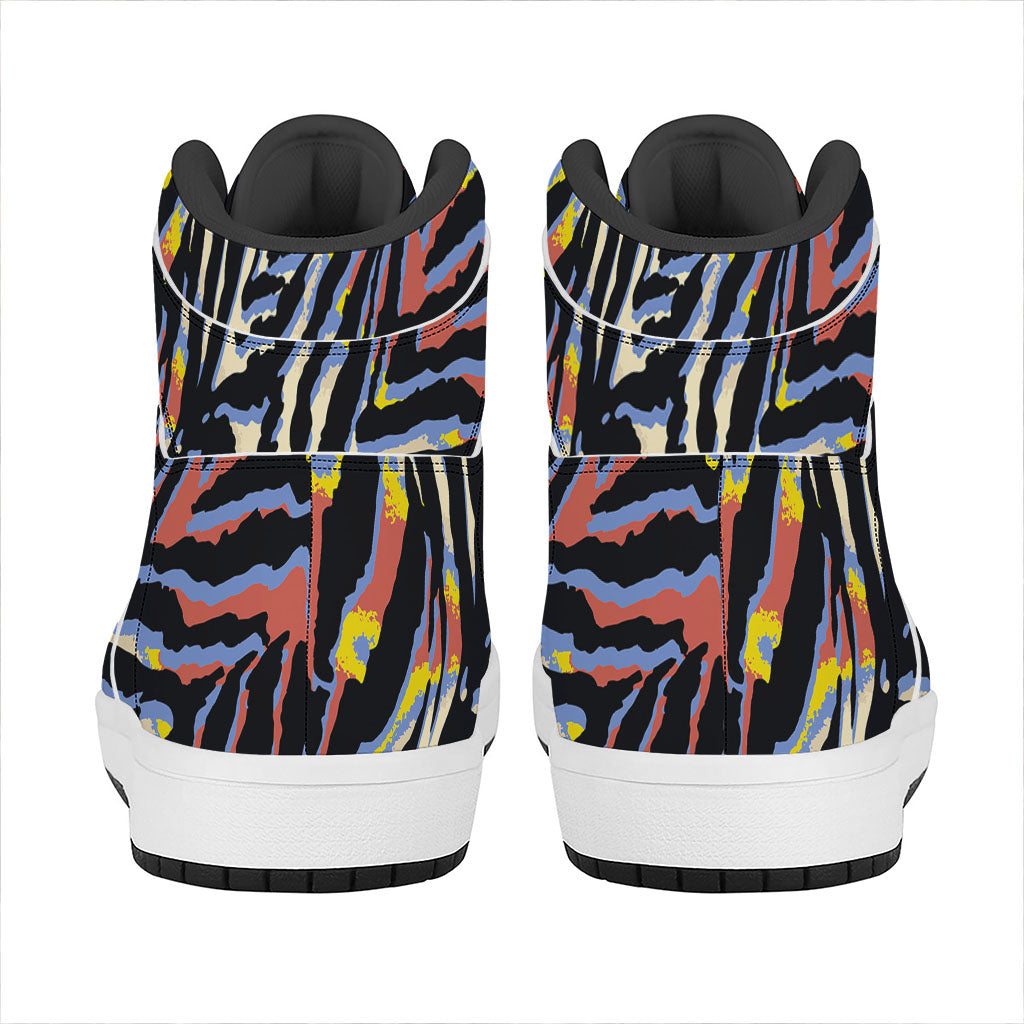 Abstract Zebra Pattern Print High Top Leather Sneakers