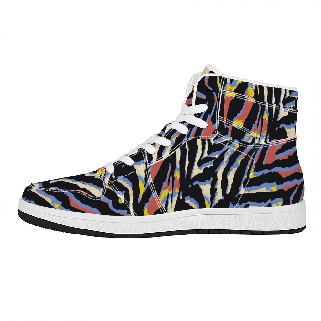 Abstract Zebra Pattern Print High Top Leather Sneakers