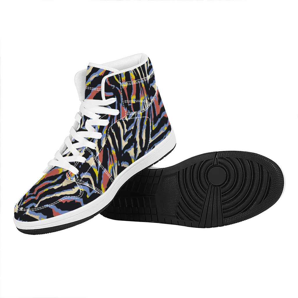 Abstract Zebra Pattern Print High Top Leather Sneakers