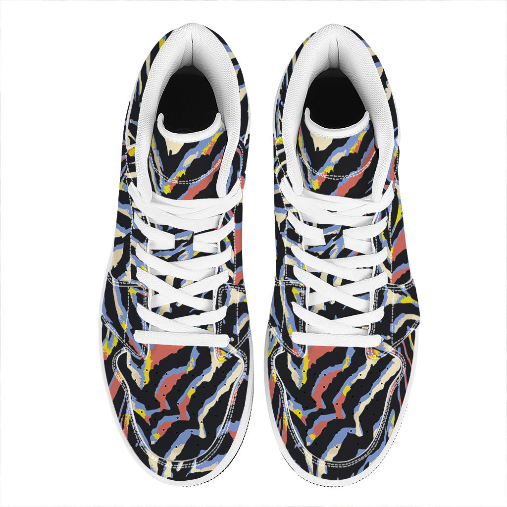 Abstract Zebra Pattern Print High Top Leather Sneakers