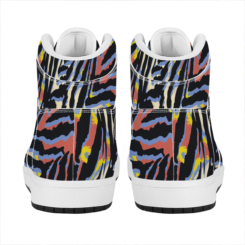 Abstract Zebra Pattern Print High Top Leather Sneakers