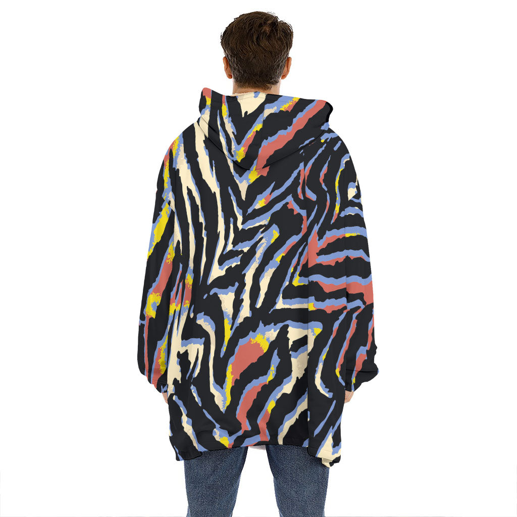 Abstract Zebra Pattern Print Hoodie Blanket