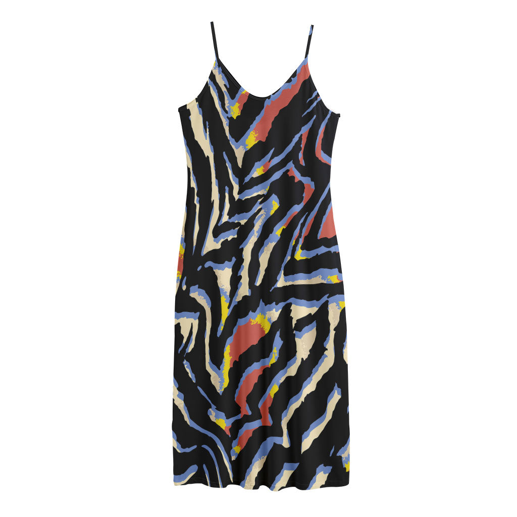 Abstract Zebra Pattern Print Jersey Midi Cami Dress