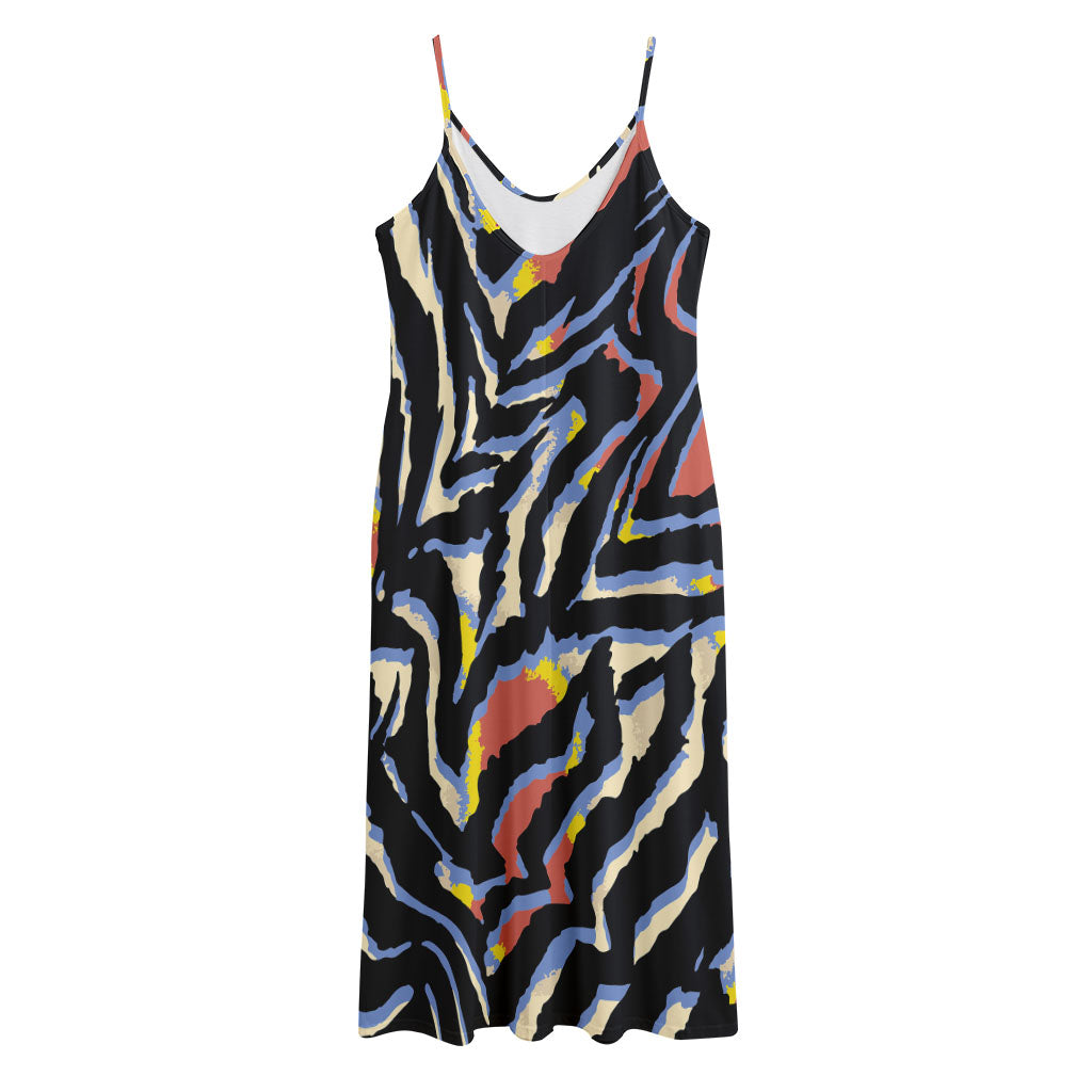 Abstract Zebra Pattern Print Jersey Midi Cami Dress