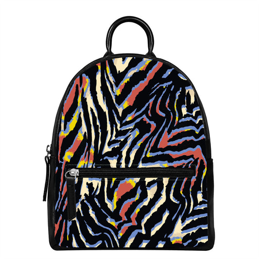 Abstract Zebra Pattern Print Leather Backpack