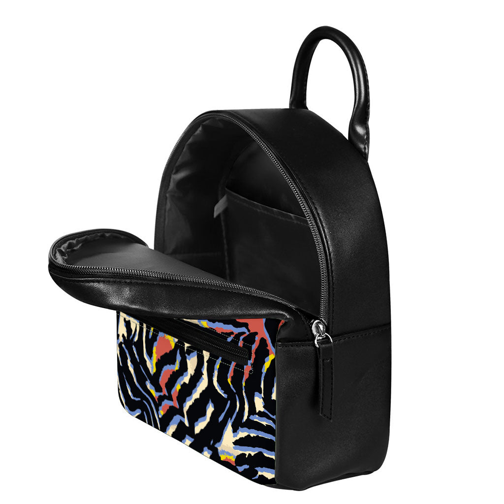 Abstract Zebra Pattern Print Leather Backpack