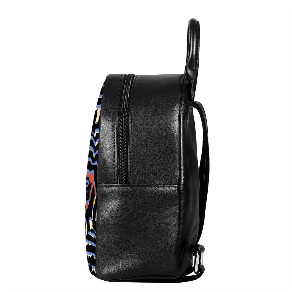 Abstract Zebra Pattern Print Leather Backpack