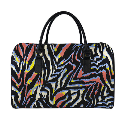 Abstract Zebra Pattern Print Leather Duffle Bag
