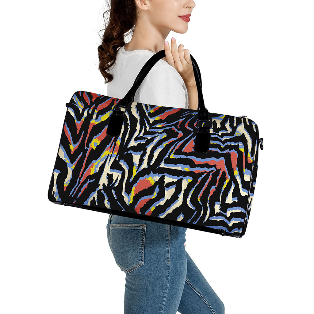 Abstract Zebra Pattern Print Leather Duffle Bag
