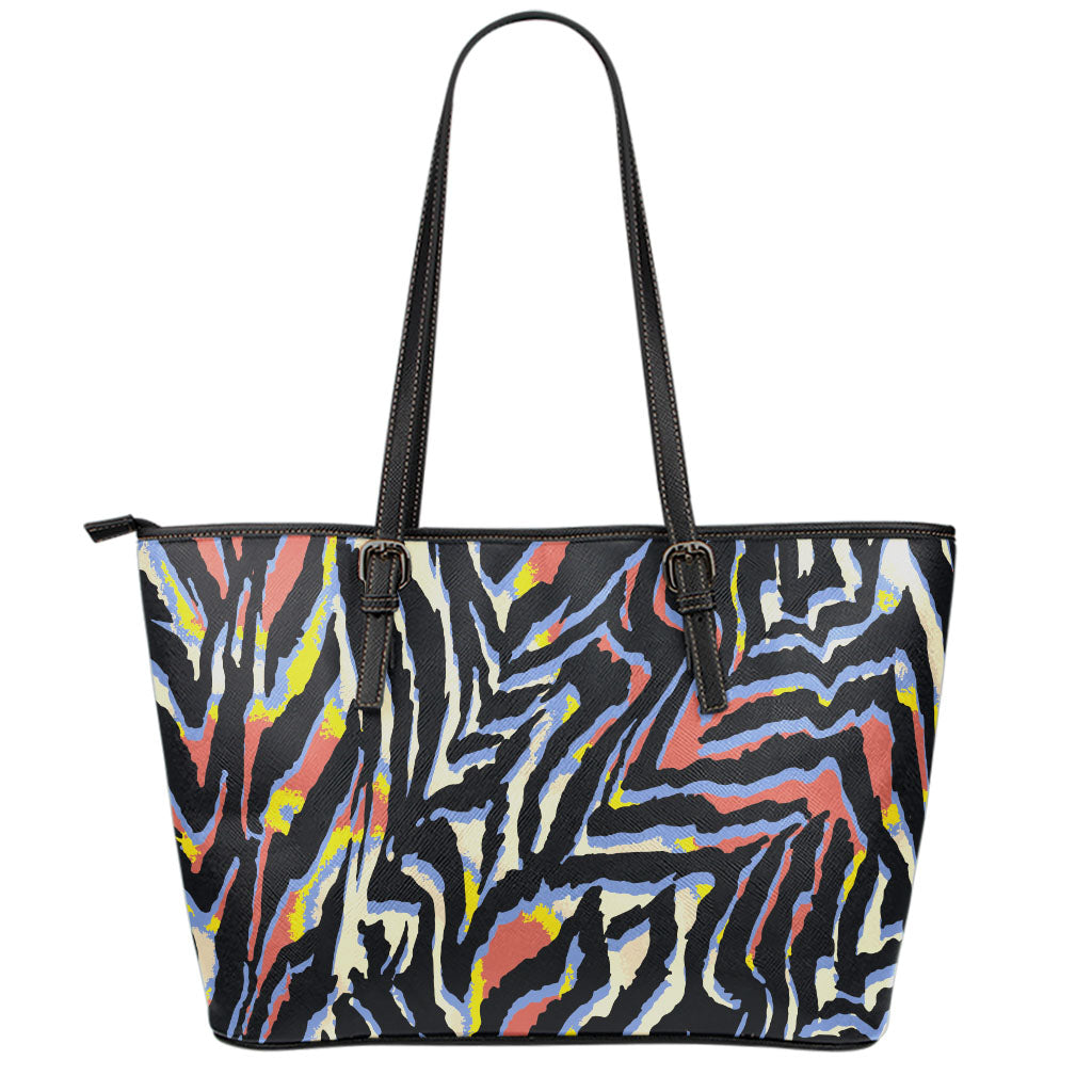 Abstract Zebra Pattern Print Leather Tote Bag