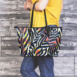 Abstract Zebra Pattern Print Leather Tote Bag