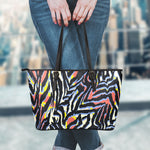 Abstract Zebra Pattern Print Leather Tote Bag
