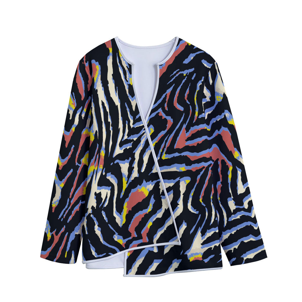 Abstract Zebra Pattern Print Long Sleeve Short Coat