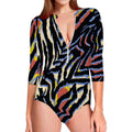 Abstract Zebra Pattern Print Long Sleeve Swimsuit