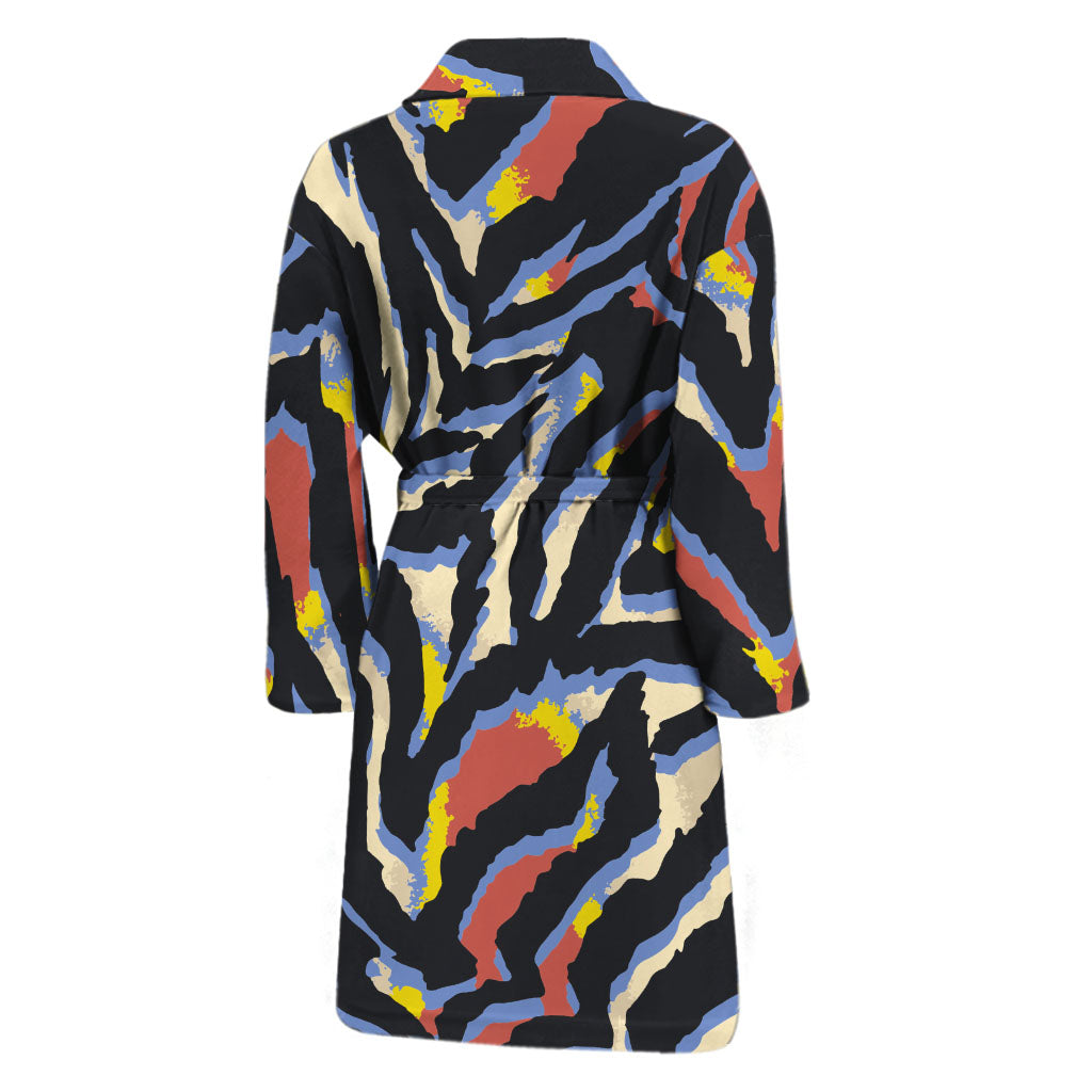 Abstract Zebra Pattern Print Men's Bathrobe
