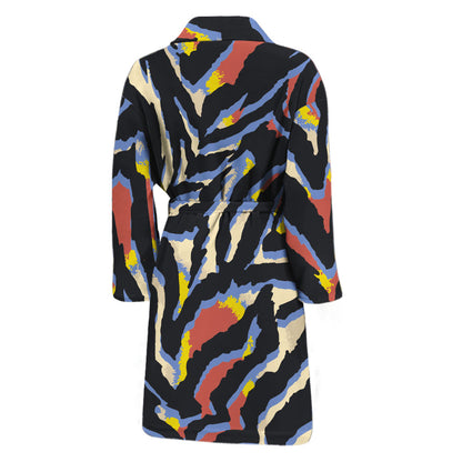 Abstract Zebra Pattern Print Men's Bathrobe