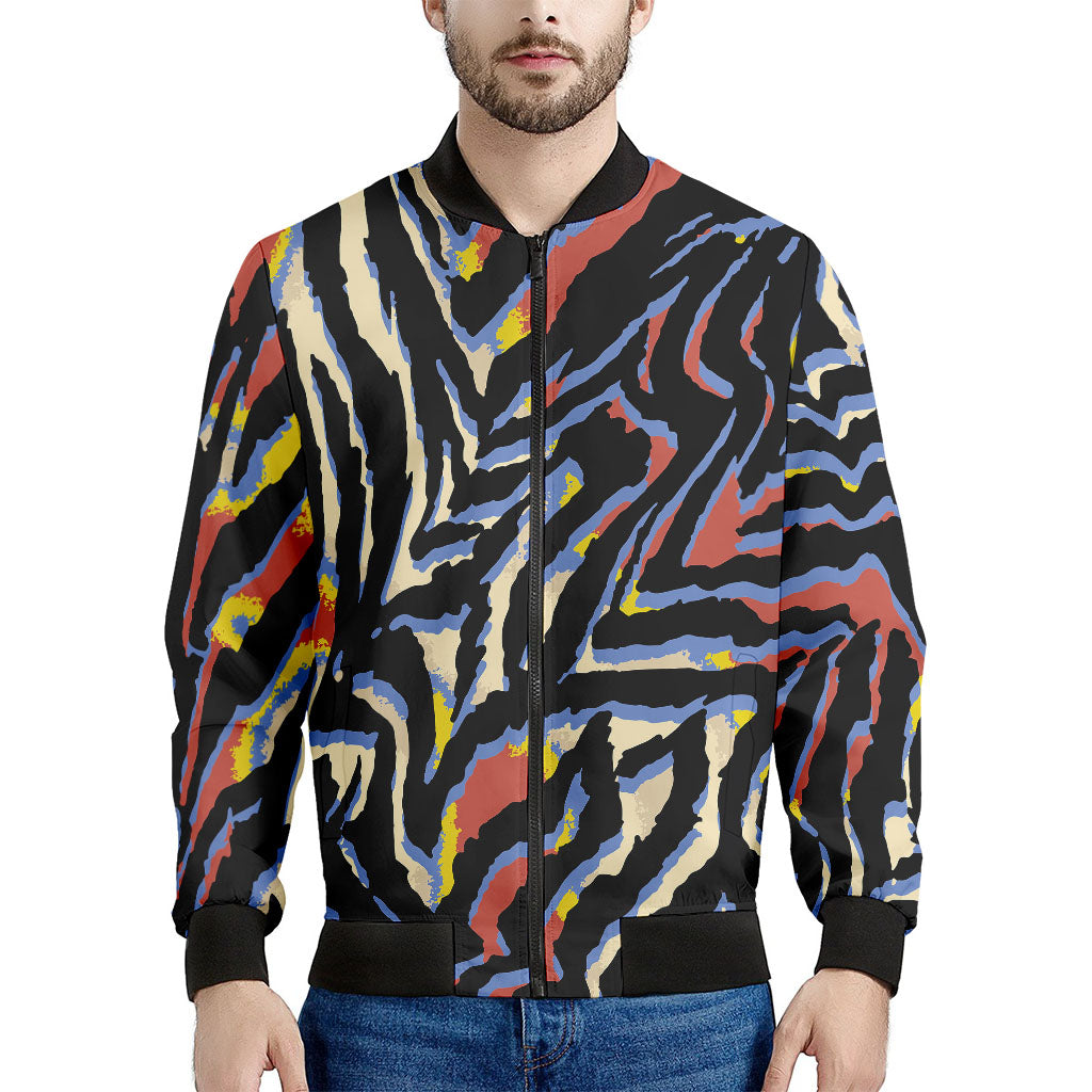 Abstract Zebra Pattern Print Men's Bomber Jacket