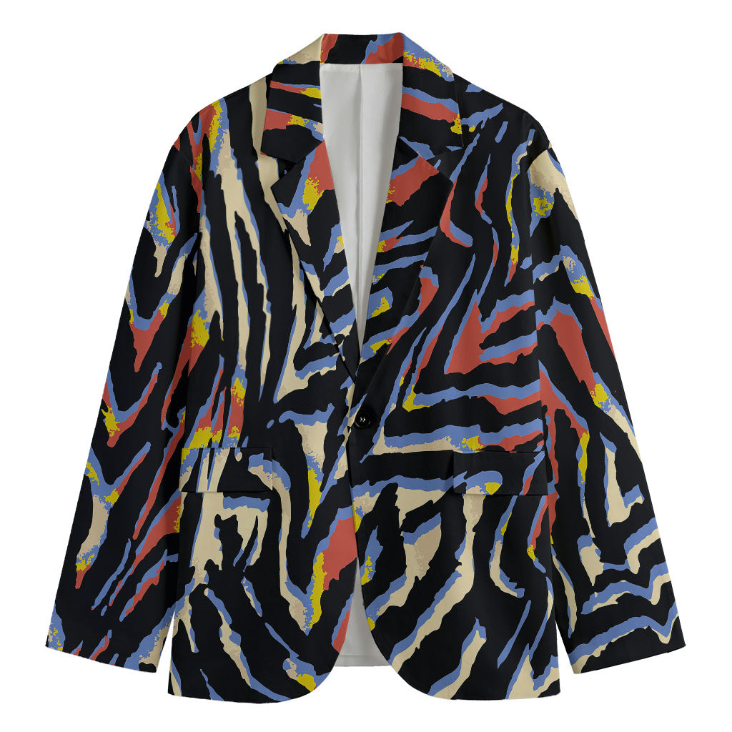 Abstract Zebra Pattern Print Men's Cotton Blazer