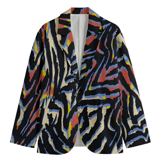 Abstract Zebra Pattern Print Men's Cotton Blazer