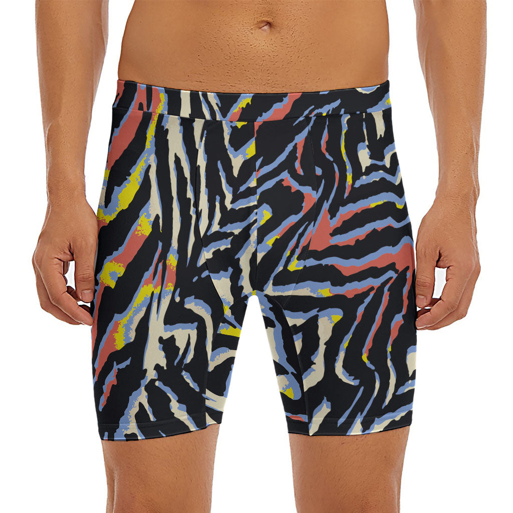 Abstract Zebra Pattern Print Men's Long Boxer Briefs