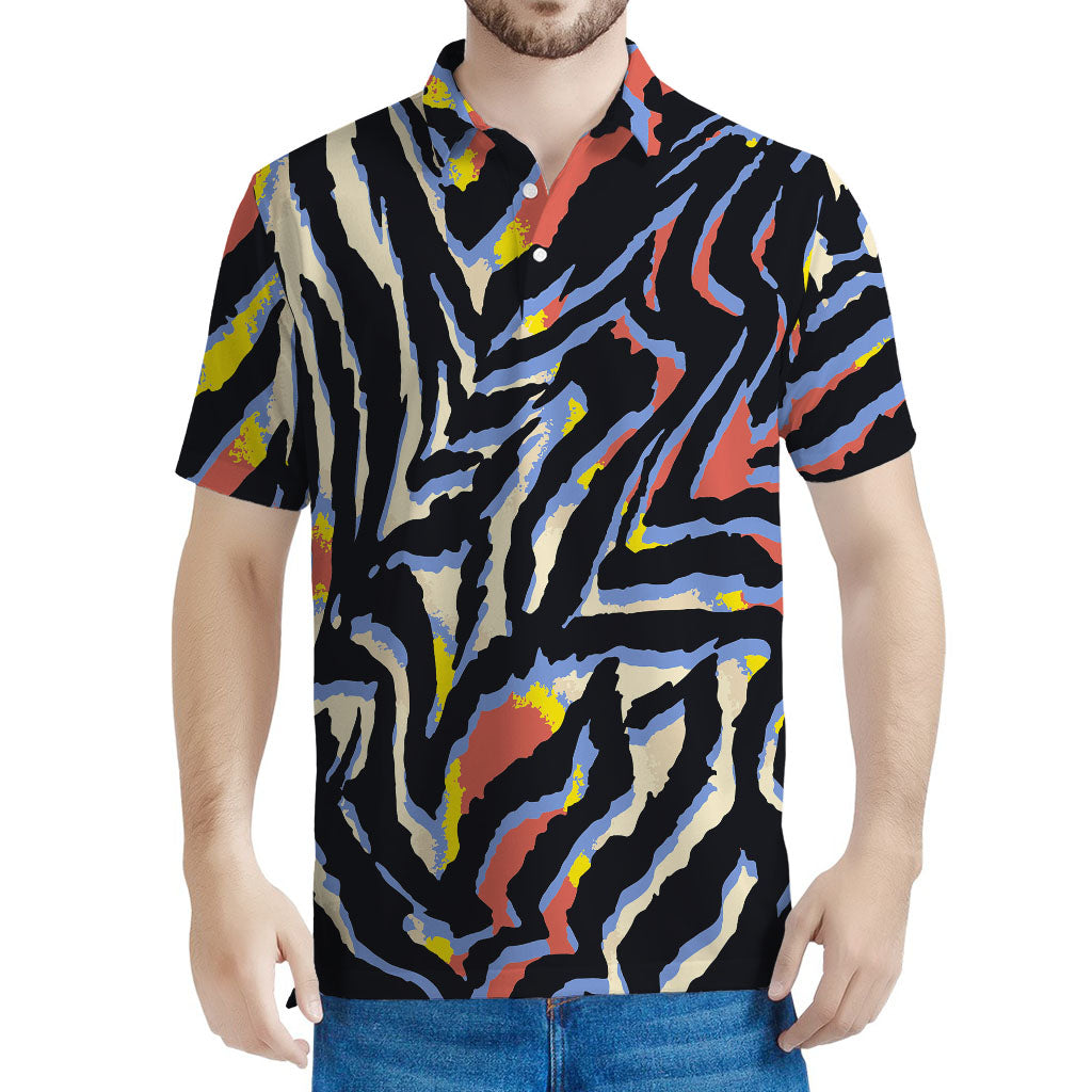 Abstract Zebra Pattern Print Men's Polo Shirt