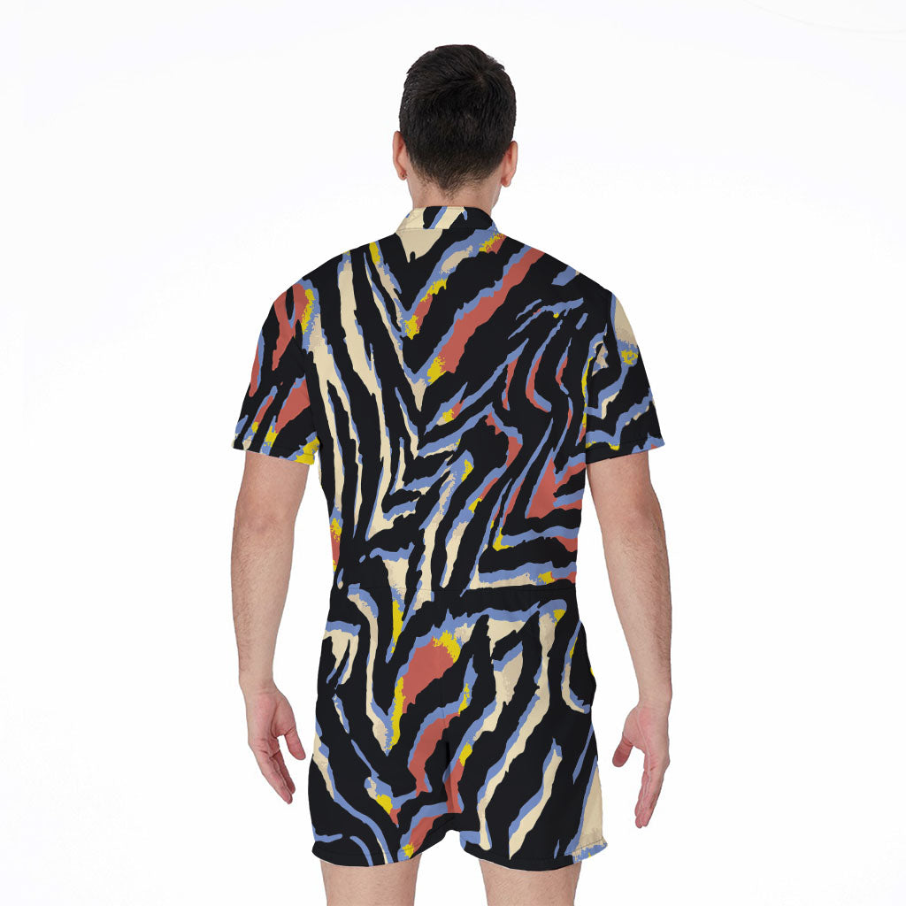 Abstract Zebra Pattern Print Men's Rompers