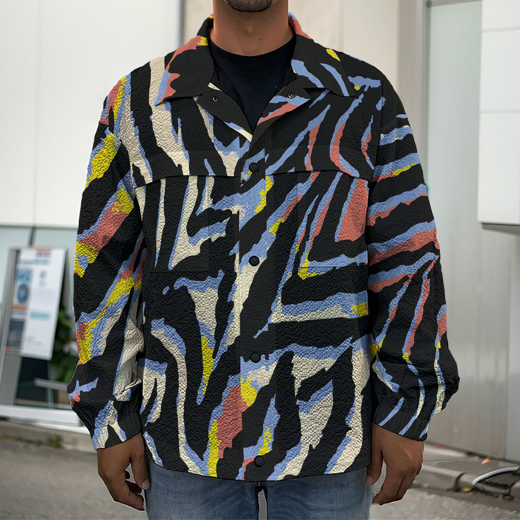 Abstract Zebra Pattern Print Men's Shirt Jacket