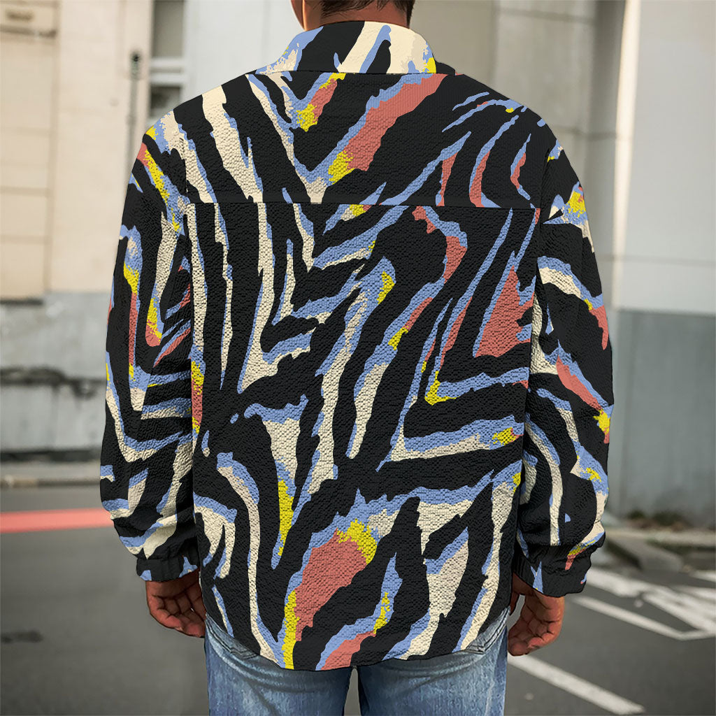 Abstract Zebra Pattern Print Men's Shirt Jacket