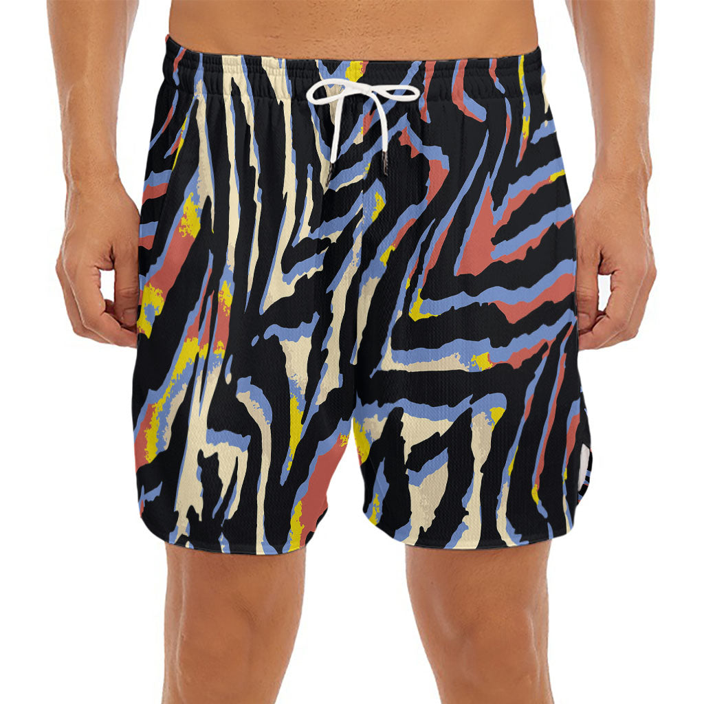 Abstract Zebra Pattern Print Men's Split Running Shorts