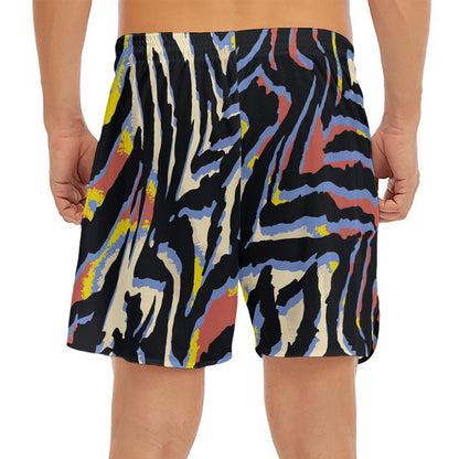 Abstract Zebra Pattern Print Men's Split Running Shorts