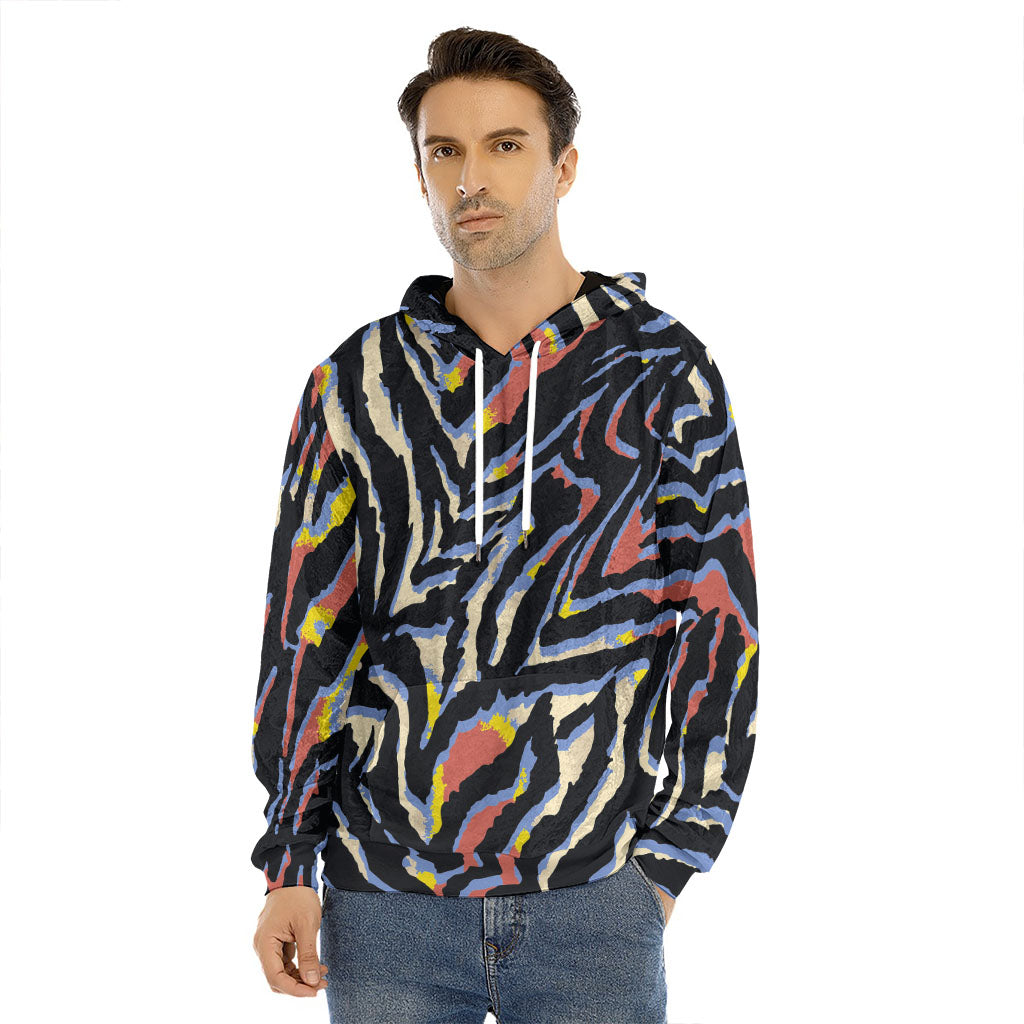 Abstract Zebra Pattern Print Men's Velvet Pullover Hoodie