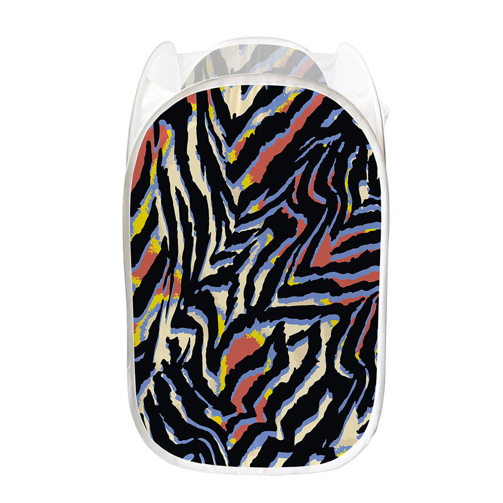 Abstract Zebra Pattern Print Mesh Laundry Hamper