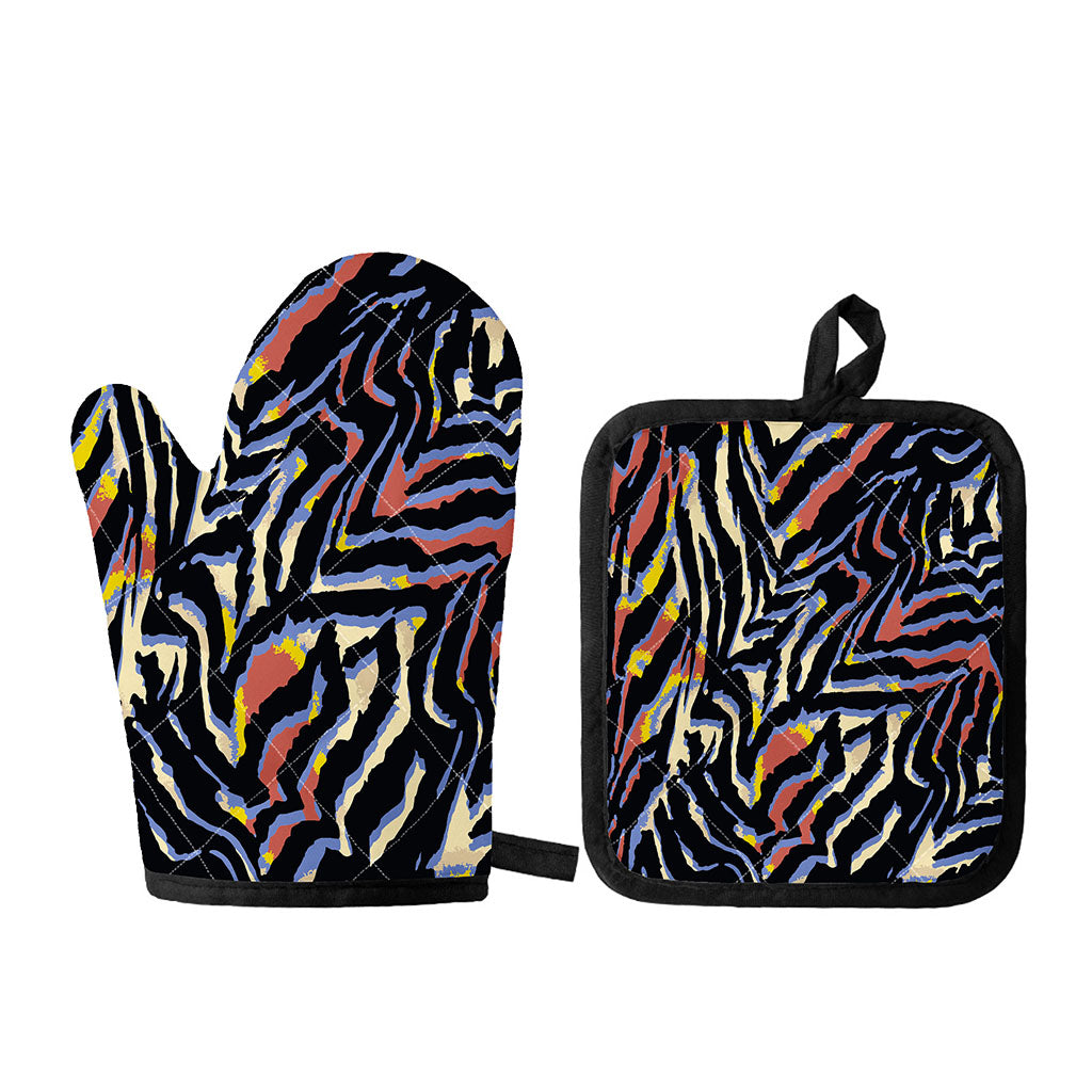 Abstract Zebra Pattern Print Oven Mitt And Pot Holder Set