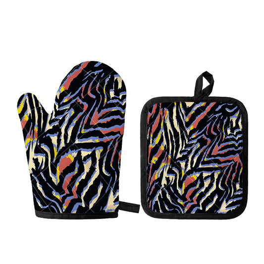 Abstract Zebra Pattern Print Oven Mitt And Pot Holder Set