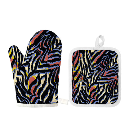 Abstract Zebra Pattern Print Oven Mitt And Pot Holder Set
