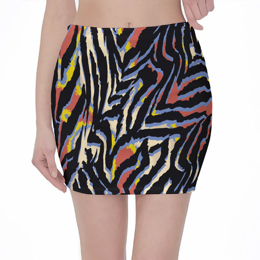 Abstract Zebra Pattern Print Pencil Mini Skirt