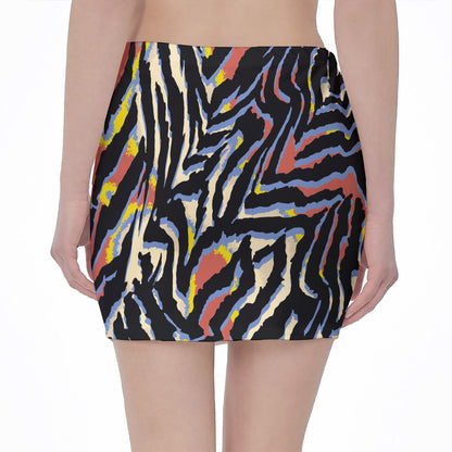 Abstract Zebra Pattern Print Pencil Mini Skirt