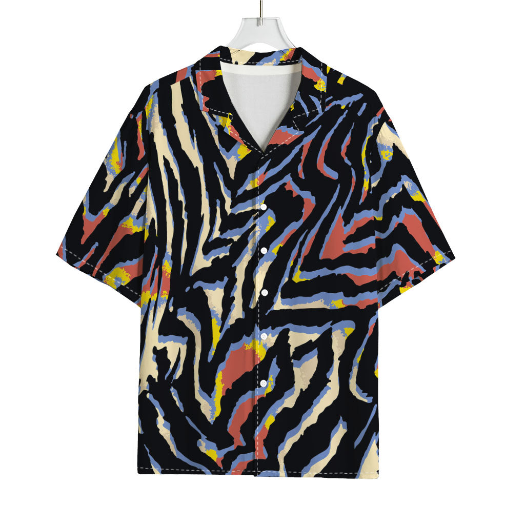 Abstract Zebra Pattern Print Rayon Hawaiian Shirt