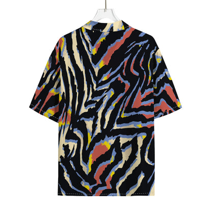 Abstract Zebra Pattern Print Rayon Hawaiian Shirt